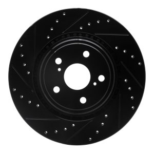 Lexus NX200T Brake Rotor (1) - Front Left - R1 Concepts - Drilled & Slotted - Black - `08-`21